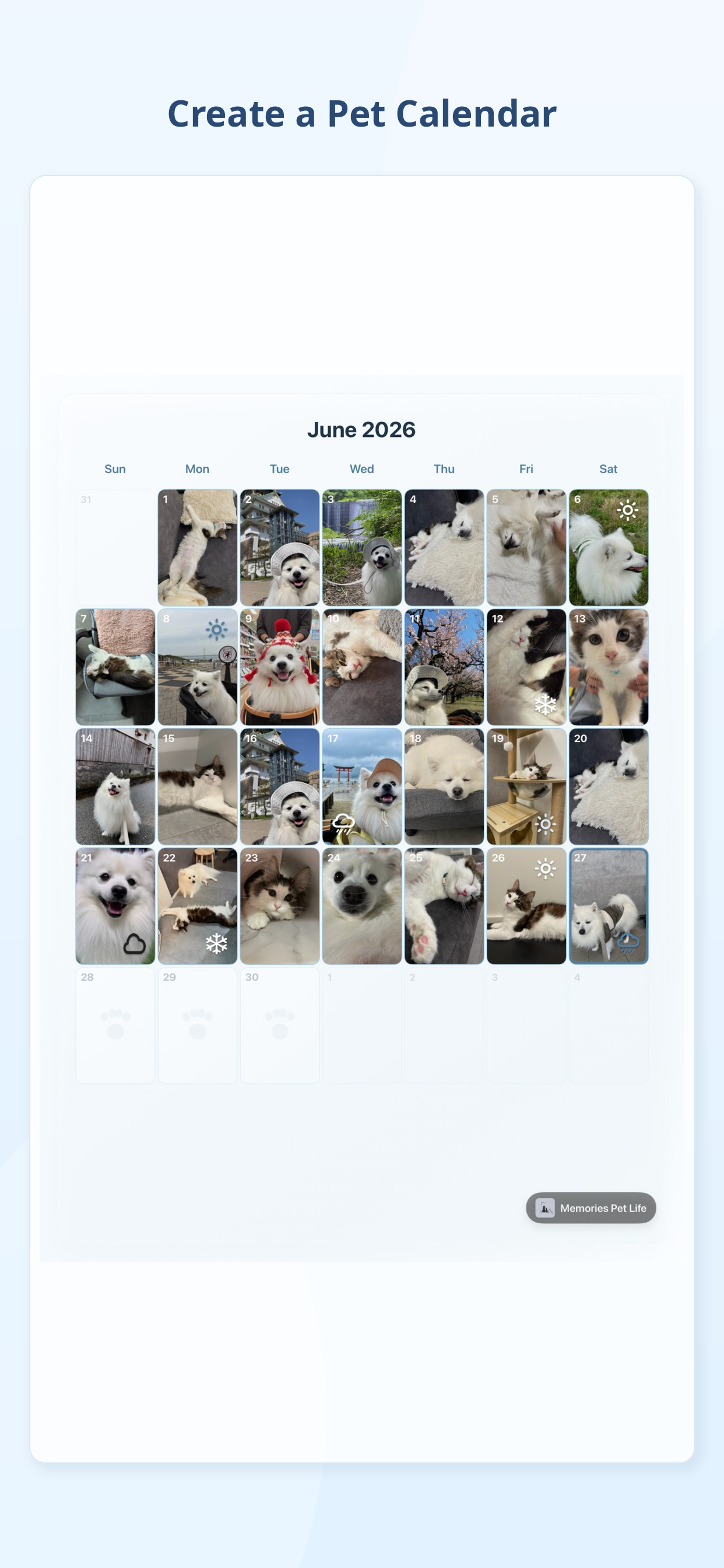 Preview image showing Pet Calendar in Memories Pet Life